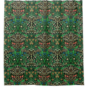 Cortina De Ducha William Morris Jacobean Floral, fondo negro