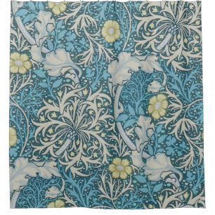 Cortina De Ducha William Morris, patrón Art Nouveau, algas, azul,f