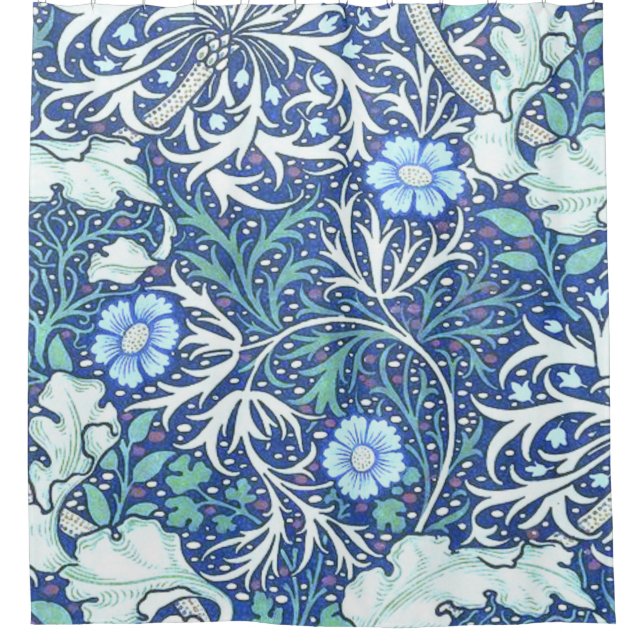 Cortina De Ducha William Morris Seaweed Blue Pattern (Anverso)