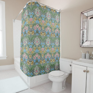 Cortina De Ducha William Morris Vintage Myrtle Flores Amarillo Azul