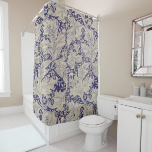 Cortina De Ducha William Morris Wallflower damasco azul floral