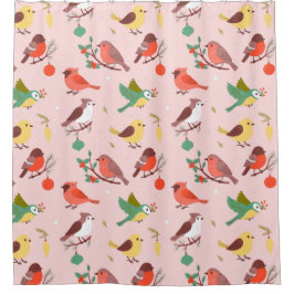 Cortina De Ducha Winter Christmas Birds Kids
