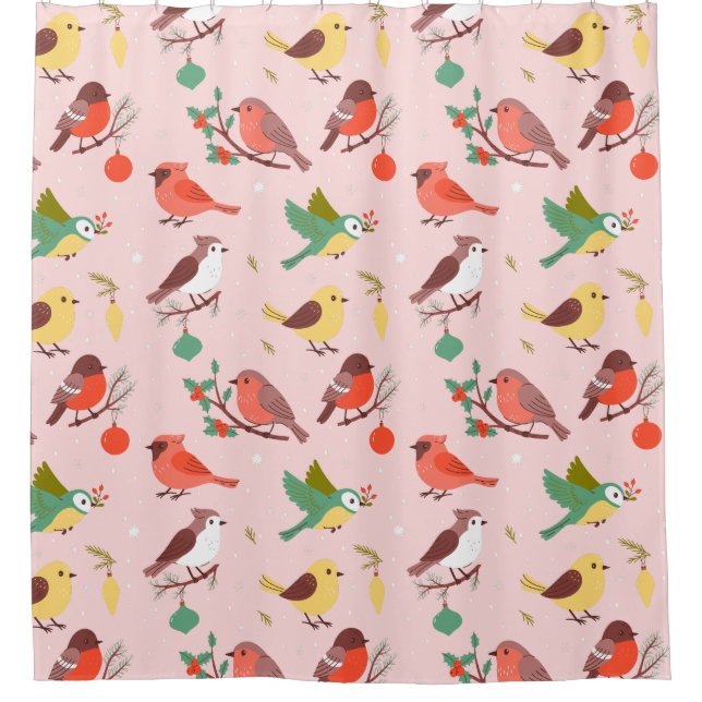 Cortina De Ducha Winter Christmas Birds Kids (Anverso)