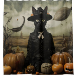 Cortina De Ducha Witch Cat with Pumpkins 