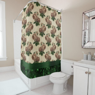 Cortina De Ducha Witch Rosa Floral Glam rosa y verde al marfil