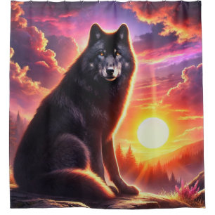 Cortina De Ducha Wolf at Sunset