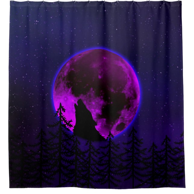 CORTINA DE DUCHA WOLF HOWLING MOON MAGENTA (Anverso)
