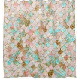 Cortina De Ducha Wonky Watercolor Pastel Purpurina Mermaid Scales
