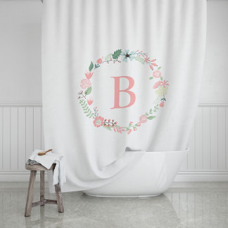 Cortina De Ducha Wreath floral monogramada rosa