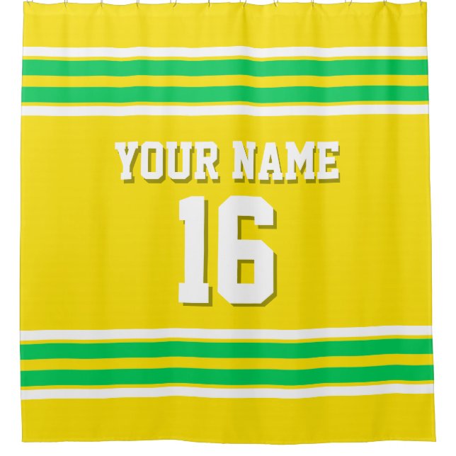Cortina De Ducha Yellow Emerald Green White Strips Sports Jersey (Anverso)