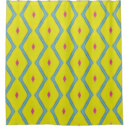 Cortina De Ducha Yellow & Mint Blue Diamond Line Shower Curtain