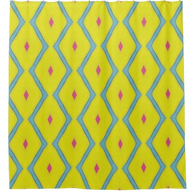 Cortina De Ducha Yellow & Mint Blue Diamond Line Shower Curtain (Anverso)