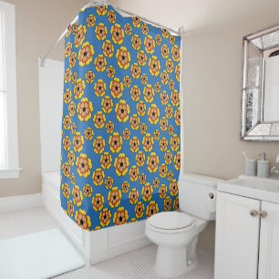 Cortina De Ducha Yellow Orange Flowers Pattern