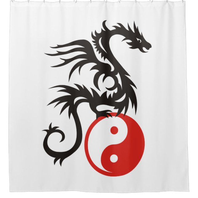 Cortina De Ducha Yin y Yang Dragon - rojo negro + tu trasero. (Anverso)
