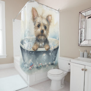 Cortina De Ducha Yorkshire Terrier en Bañera Acuarela Arte de Perro