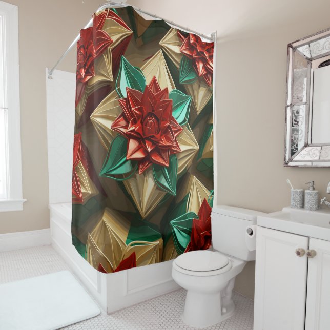 Cortina De Ducha Yuletide Opulence: Hilos de oro de Navidades (In situ)