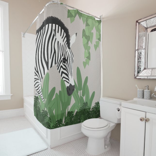 Cortina De Ducha Zebra amongst Leaves (In situ)