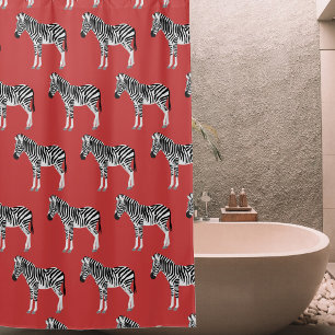 Cortina De Ducha Zebra Exótico Patrón Animal Profundo Rojo