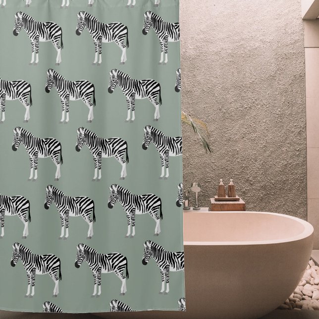Cortina De Ducha Zebra Exótico Patrón Animal Sage Green (Zebra Exotic Animal Pattern Sage Green Shower Curtain)