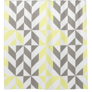 Cortina De Ducha ZigZag geométrico amarillo y plateado