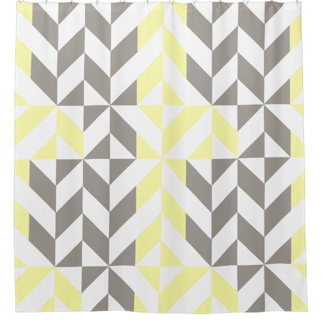 Cortina De Ducha ZigZag geométrico amarillo y plateado (Anverso)