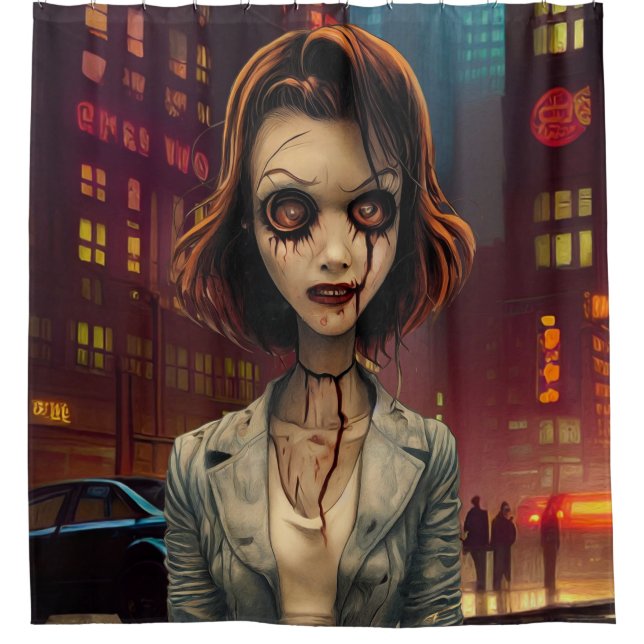 Cortina De Ducha Zombie En La Ciudad (Anverso)