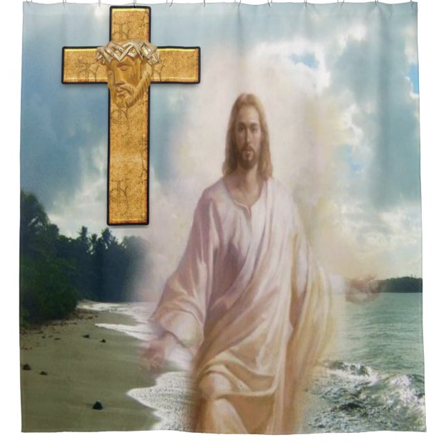 Cortina de exposición blanca cruzada de Jesús (Anverso)