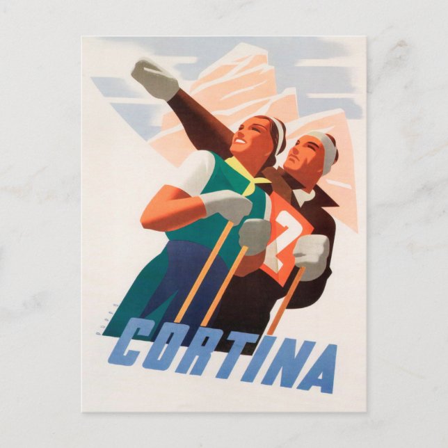 Cortina, Italia, postal de viaje para esquiar por  (Anverso)