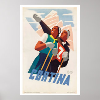 Cortina, Italia - Póster Deportivo Antiguo de 1938