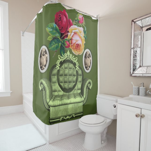 cortina vintage de ducha verde (In situ)