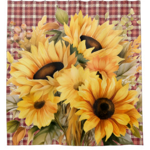 Cortinas de ducha de girasoles a cuadros de Búfalo