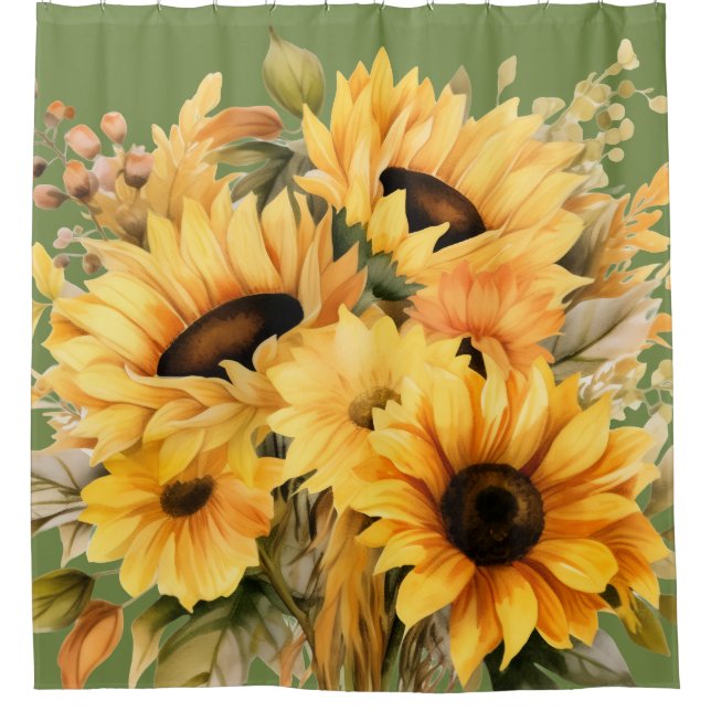 Cortinas de ducha de girasoles rústicos americanos (Anverso)