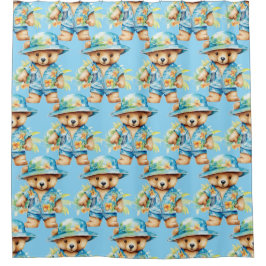Cortinas de ducha de osito de peluche azul de niño