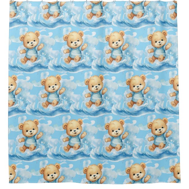 Cortinas de ducha de osito de peluche azul de niño (Anverso)