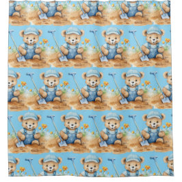 Cortinas de ducha de osito de peluche azul de niño