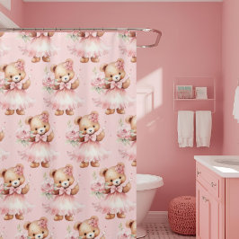 Cortinas de ducha de osito de peluche rosa femenin