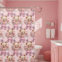 Cortinas de ducha de osito de peluche rosa femenin