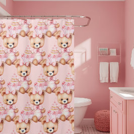Cortinas de ducha de osito de peluche rosa femenin