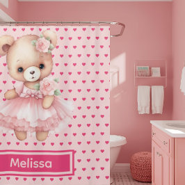Cortinas de ducha monograma de osito de peluche ro