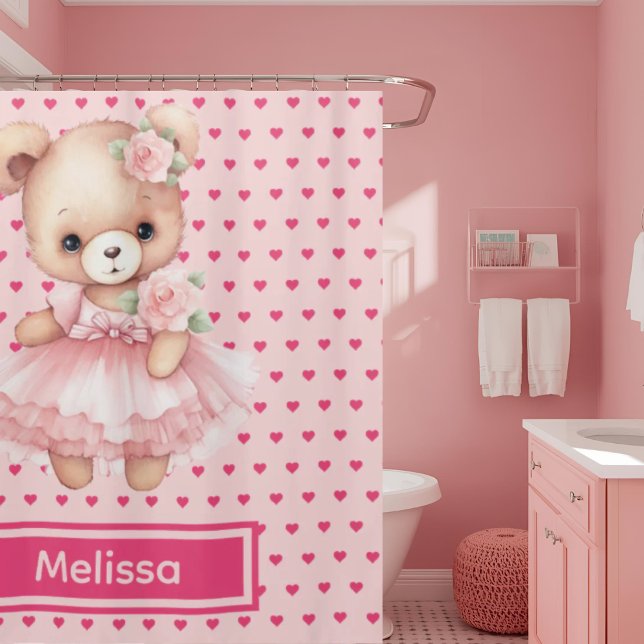 Cortinas de ducha monograma de osito de peluche ro (Subido por el creador)