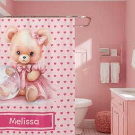 Cortinas de ducha monograma de osito de peluche ro