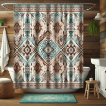 Cortinas de ducha occidentales turquesa boho, deco