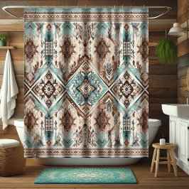 Cortinas de ducha occidentales turquesa boho, deco