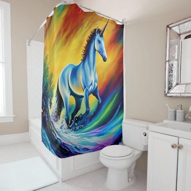 Cortinas de ducha personalizado, diseño de unicorn (In situ)