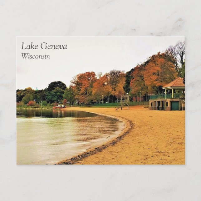 Corto frente al lago Ginebra, postal de Wisconsin (Anverso)