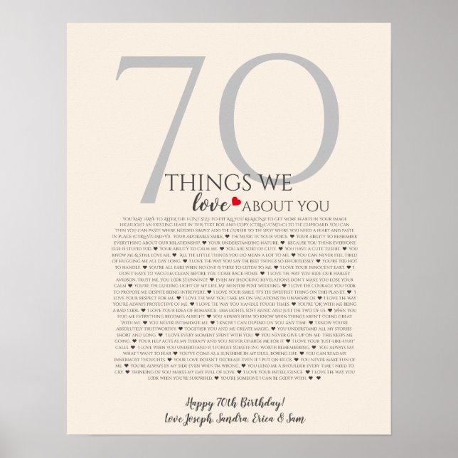 Cosas que Amamos de Ti Póster 70 | Personalizado (Frente)