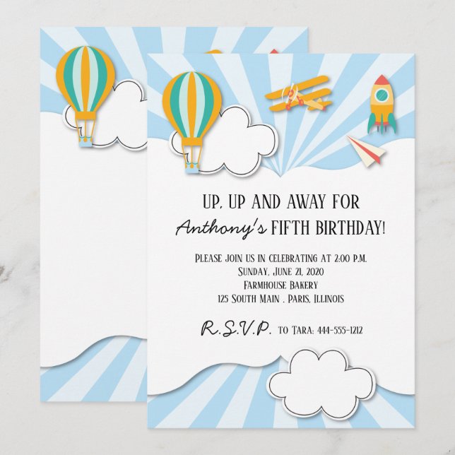 Cosas voladoras Invitación de cumpleaños (Anverso / Reverso)