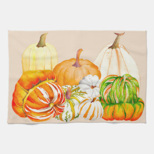 Cosecha de calabaza en toalla de cocina
