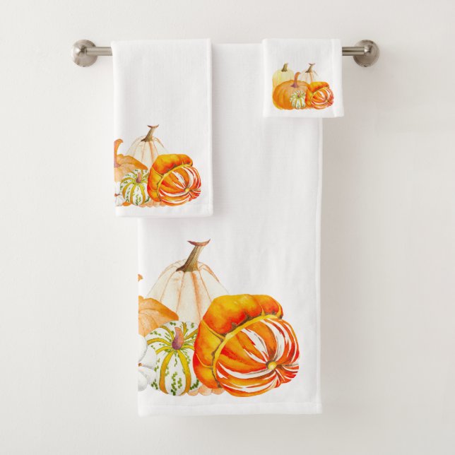 Cosecha de calabaza en un juego de toallas de baño (In situ)