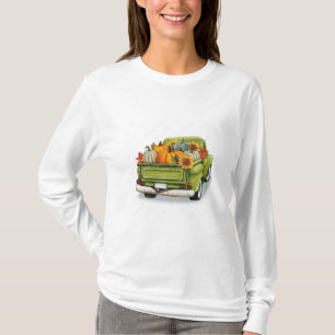 Cosecha de otoño en un camión verde manga camiseta